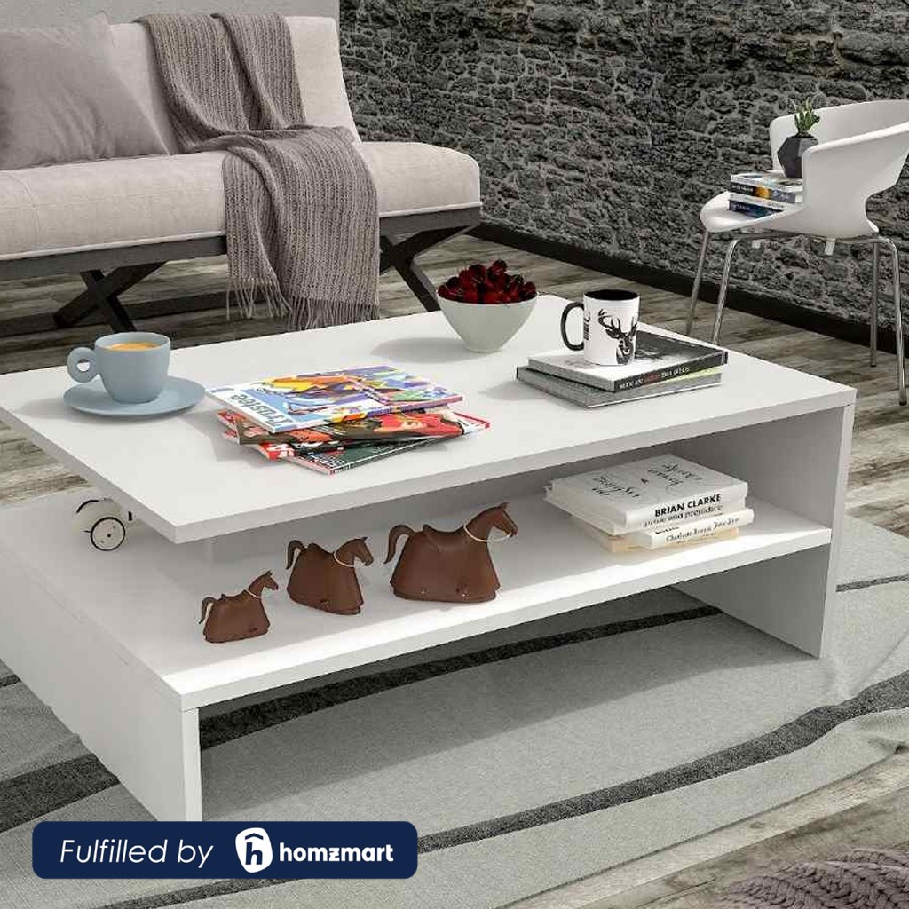 Wood Melamine and PVC Coffee Table White - 90x60x35 cm