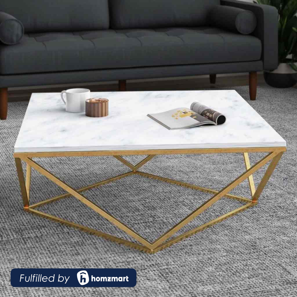 Steel and Marble Coffee Table Gold - 90x90x45 cm