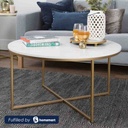 Steel and Marble Coffee Table White and Gold - 90x50 cm