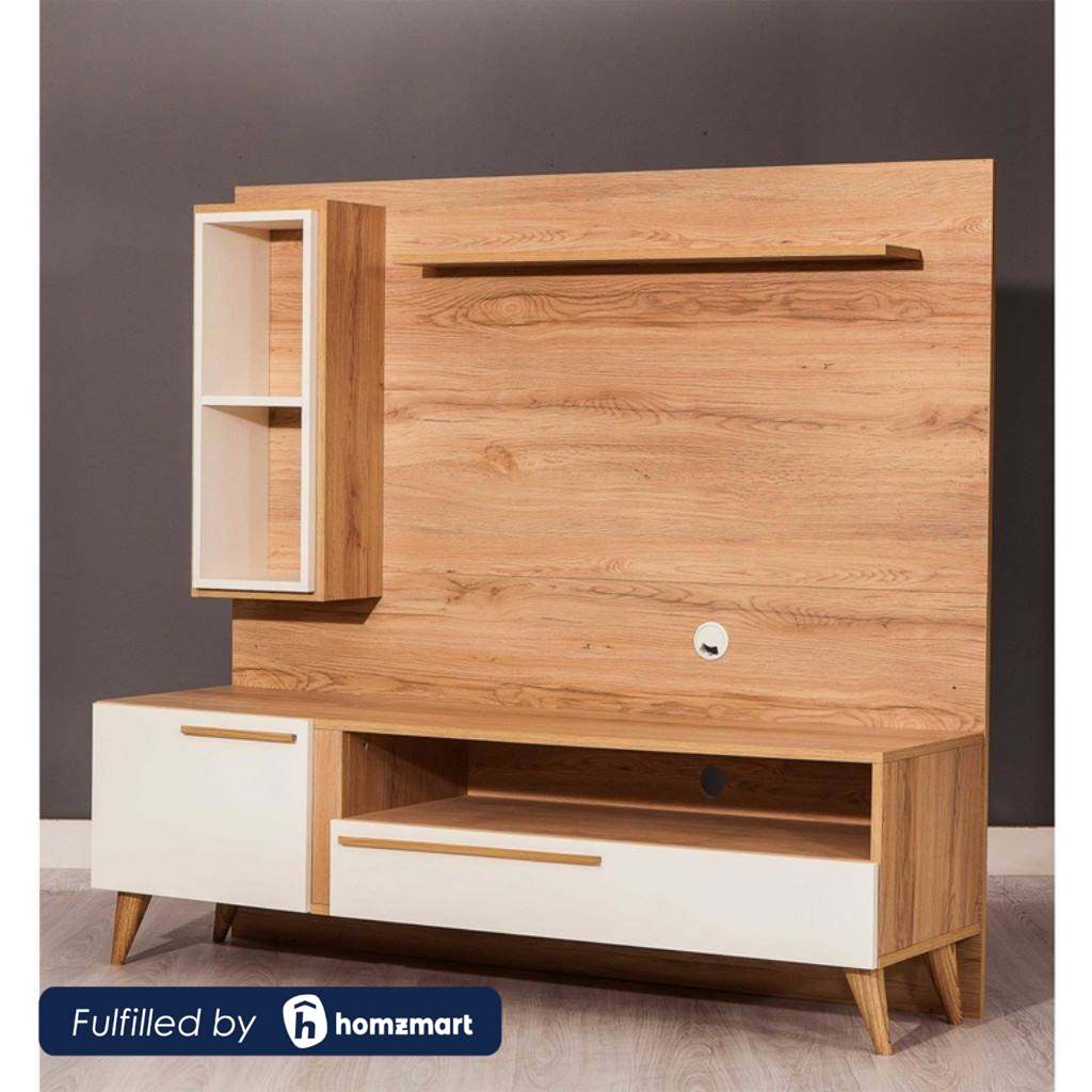 MDF Wood White and Brown Tv Unit - 44×150×160 cm