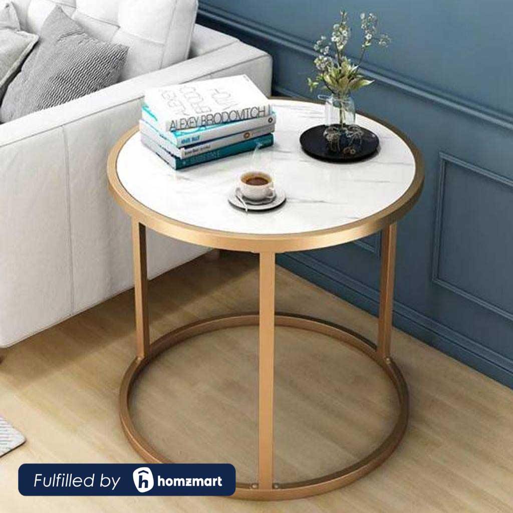 Steel and Marble Side Table Gold - 60x50 cm