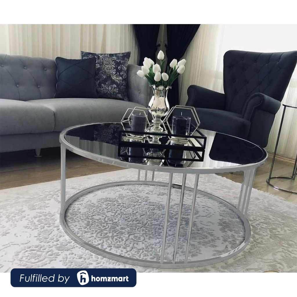 Steel and Glass Coffee Table Silver - 45x80 cm