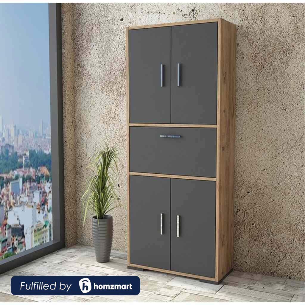 European MDF Kitchen Storage Brown and Gray - 159 × 30 × 64 cm