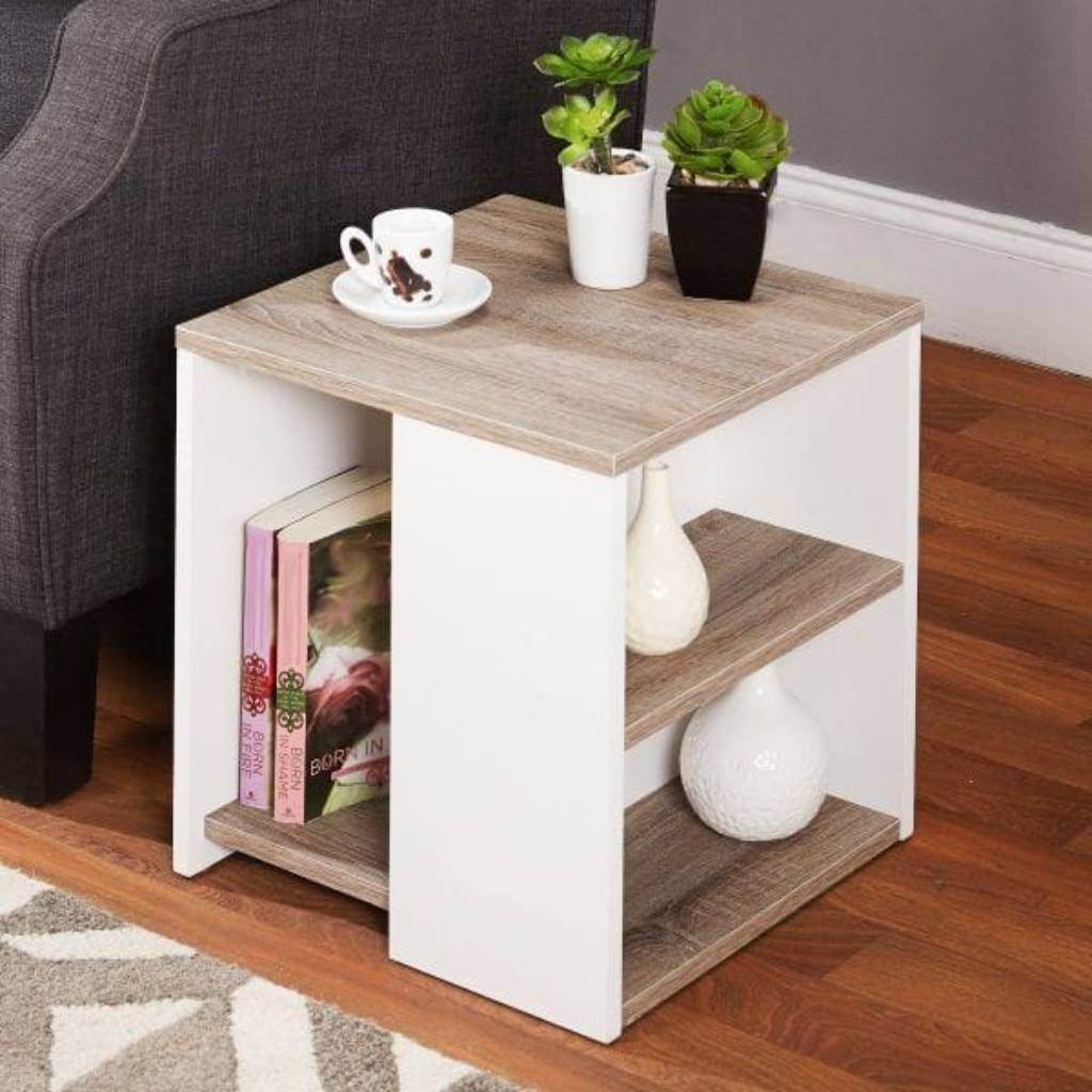 MDF Side Table Beige and White - 40x40x60 cm