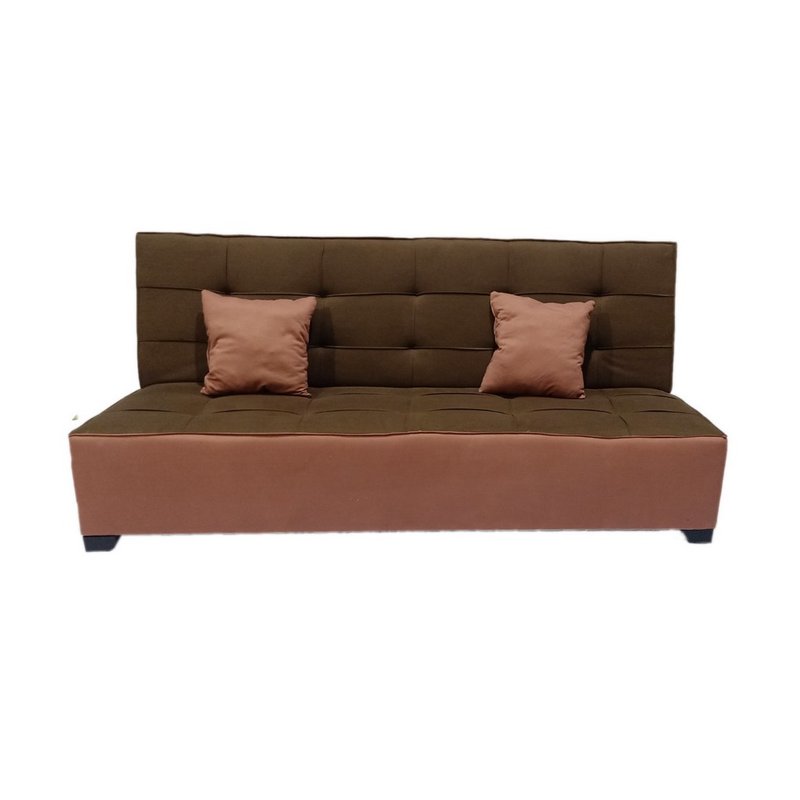 White Beech Wood and Velvet Fabric Sofa Bed - Beige and Brown