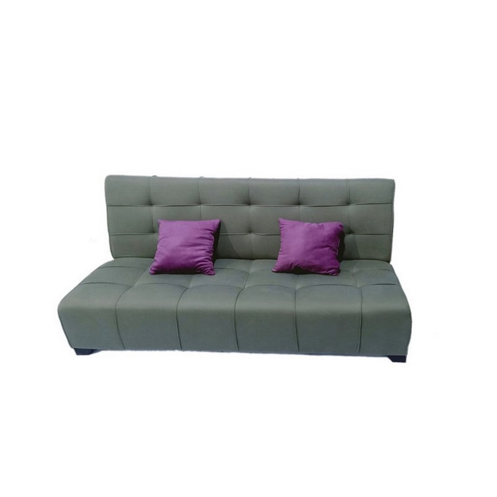 White Beech Wood and Velvet Fabric Sofa Bed - Grey