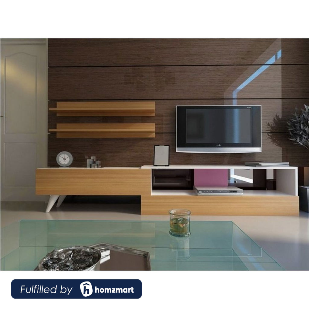 Spanish MDF White and Beige Tv Unit - 205 × 31 × 60 cm