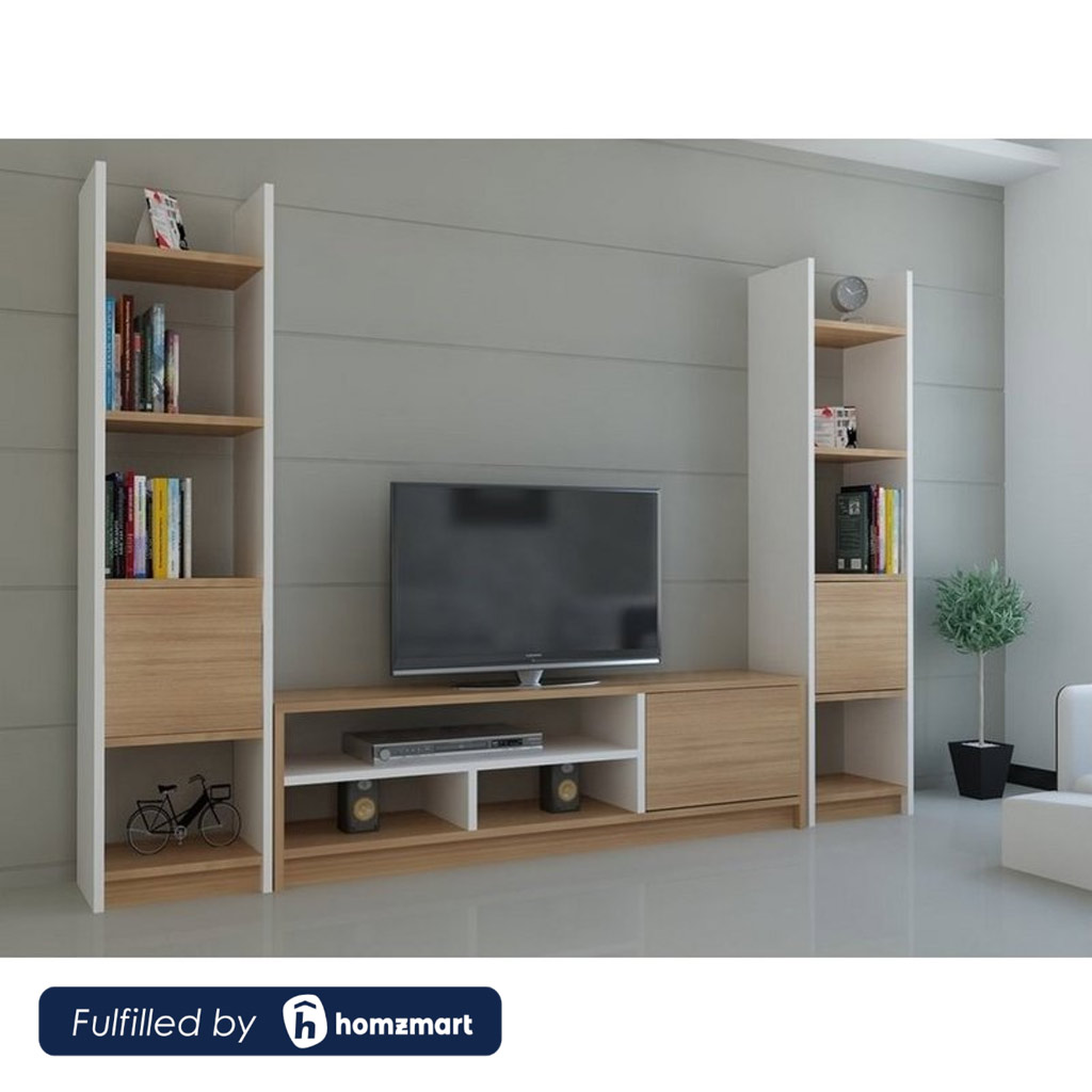 Spanish MDF White and Beige 3 pieces Tv Set - 150 × 30 × 120 cm