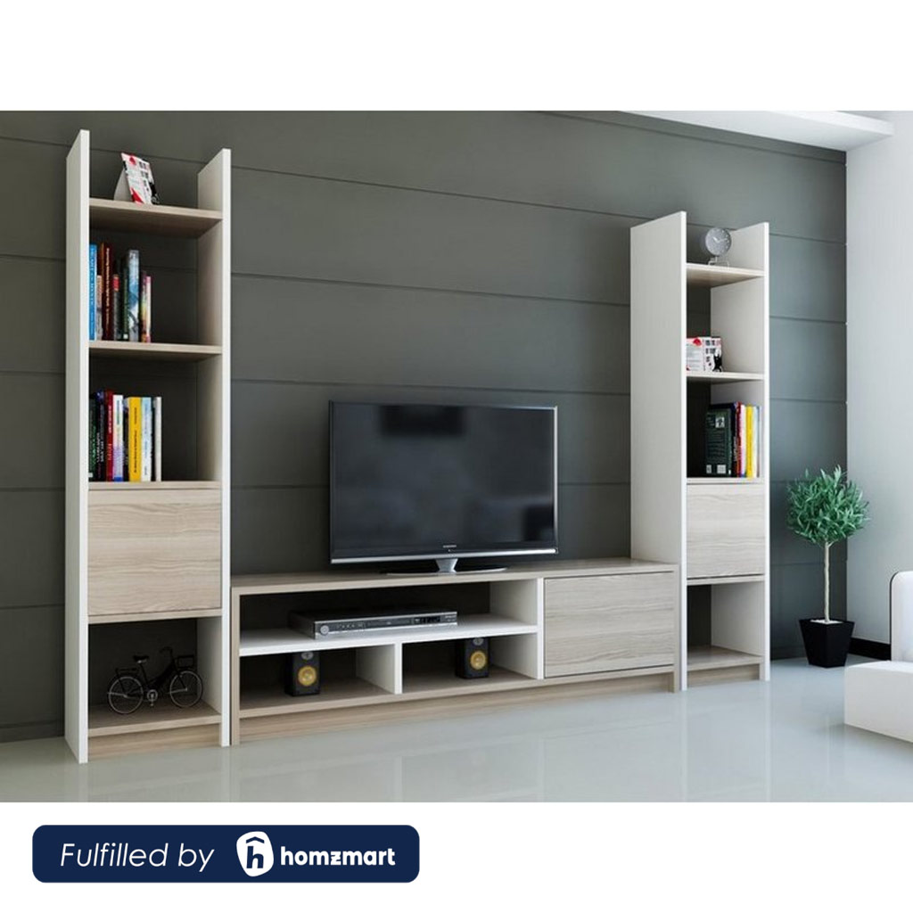 Spanish MDF White and Beige Tv Set 3 pieces - 150 × 30 × 120 cm