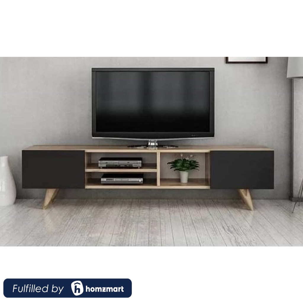 MDF Black and Beige Tv Unit - 180 × 30 × 55 cm