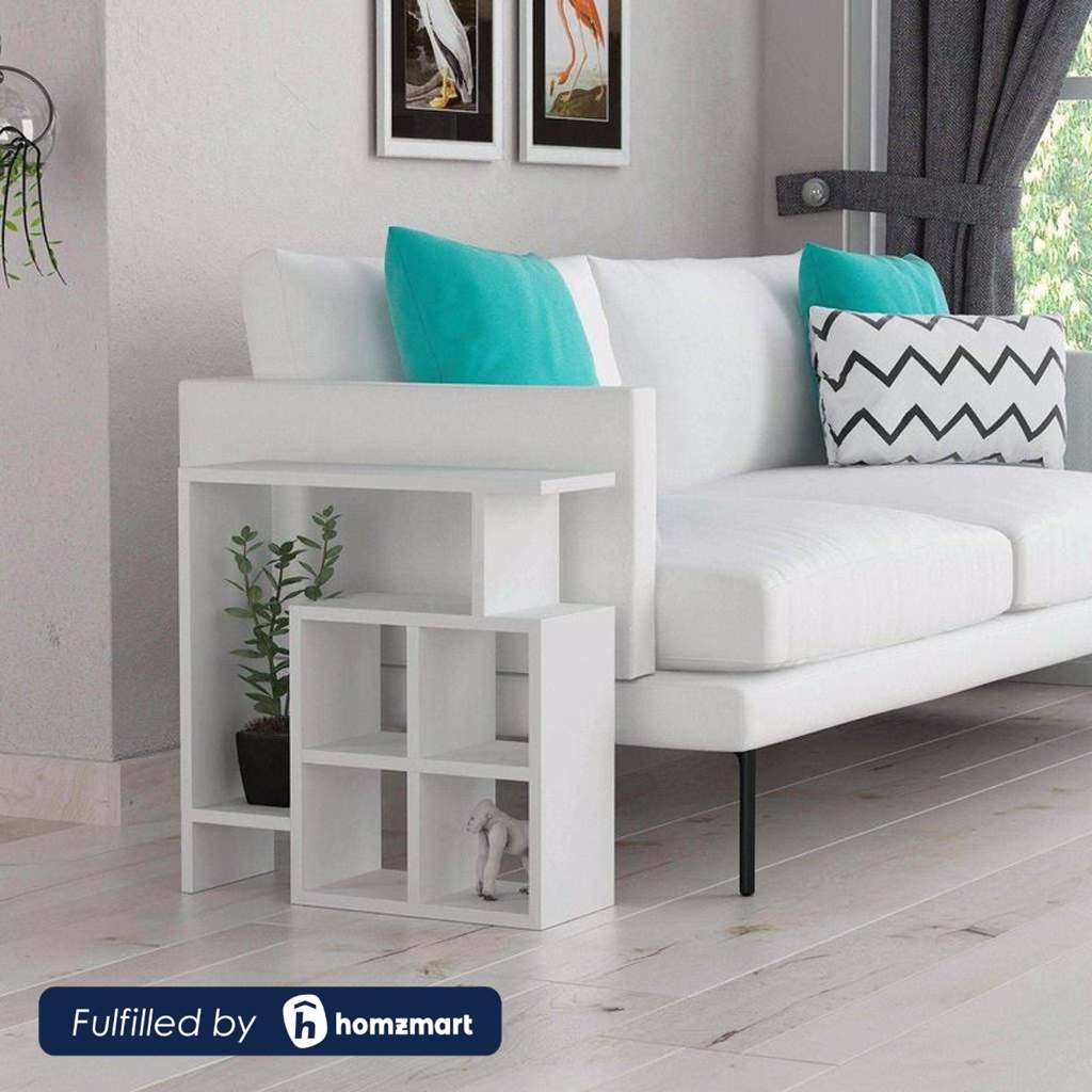 MDF Wood Side Table White - 55x57x20 cm