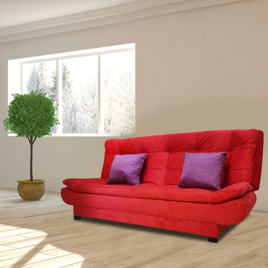 Muski Wood and Venice Fabric Sofa Bed - Red