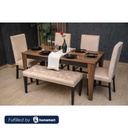 Beech and European Union wood with Velvet Fabric Dining Room Set 6 pieces- Beige and Black