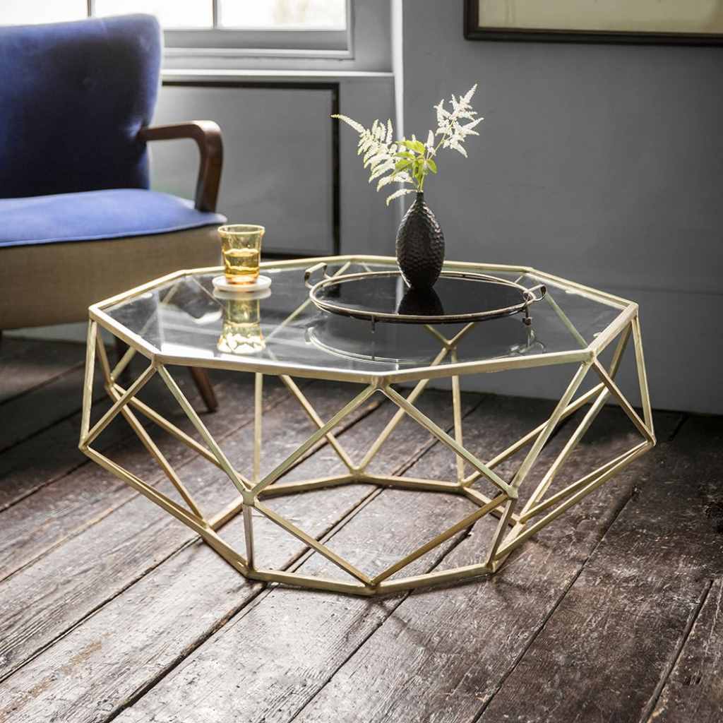 Steel and Glass Coffee Table Gold - 45x90 cm