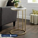 Steel and Marble Side Table Gold and White - 55x35 cm