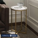 Steel and Marble Side Table Gold and White - 60x40 cm