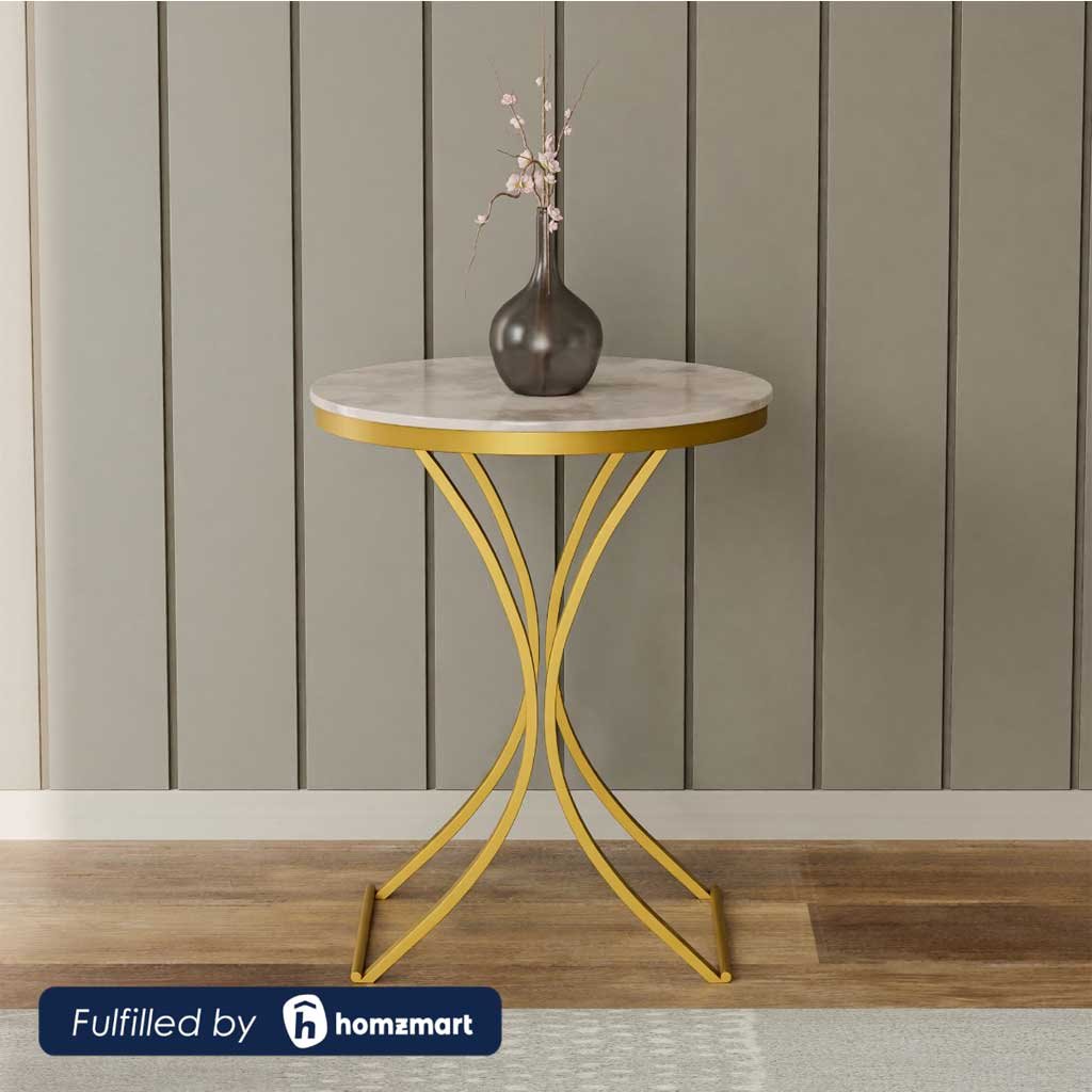 Steel and Marble Side Table Gold - 50x40 cm