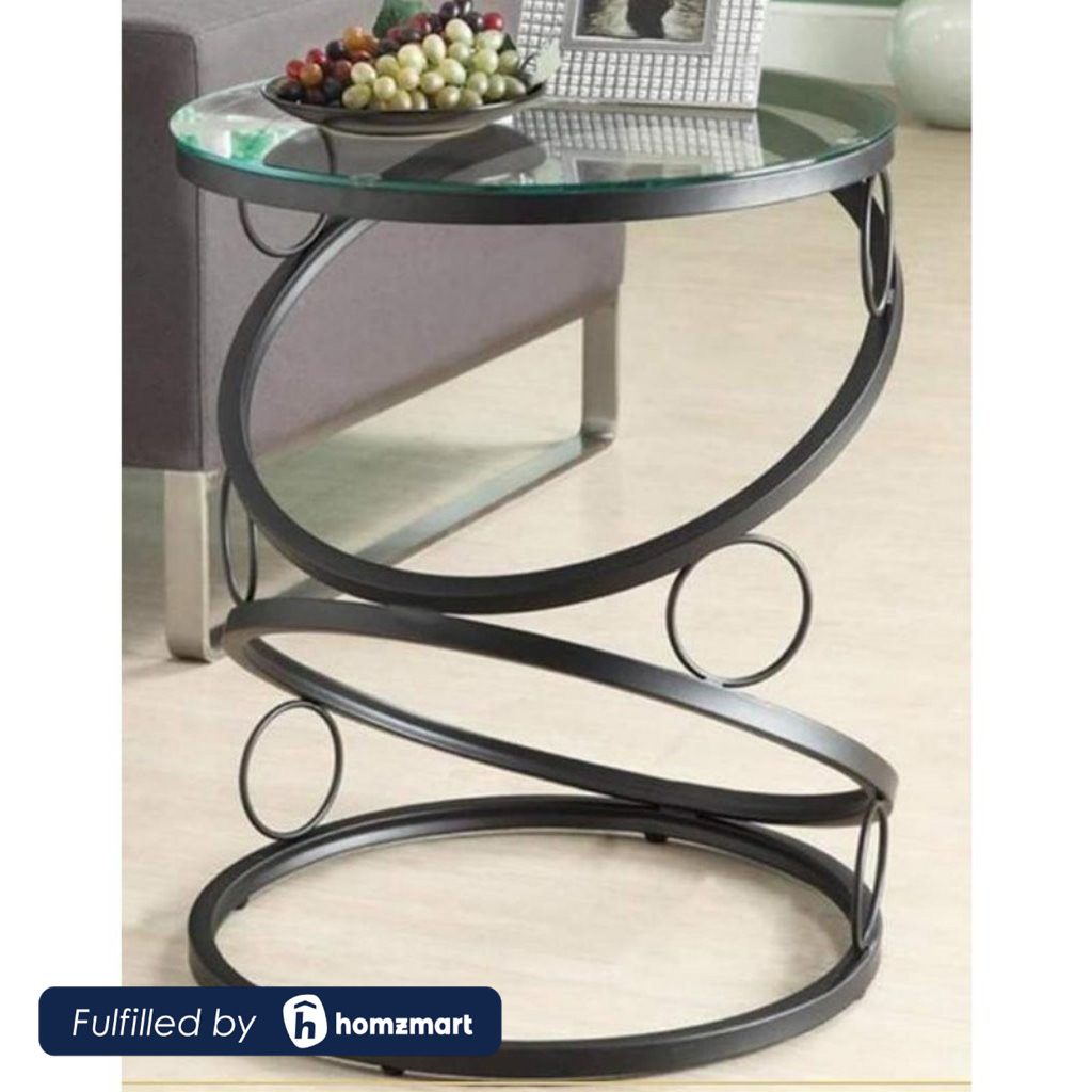 Steel and Glass Side Table Black - 50x30 cm