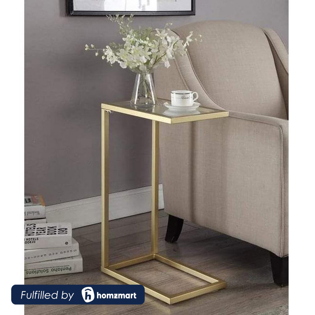 Steel and Glass Side Table Gold - 65x25x35 cm