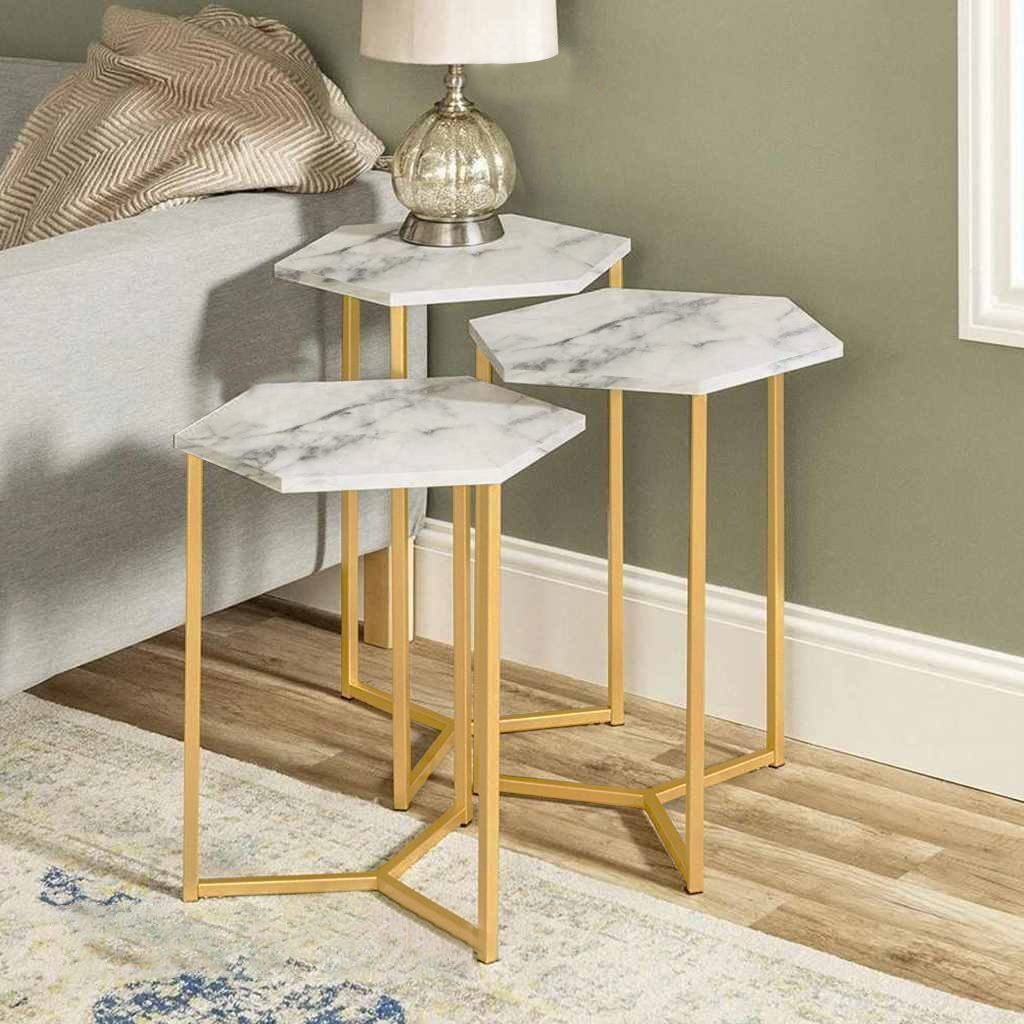 Steel Side Tables set 3 Pieces - Gold and White