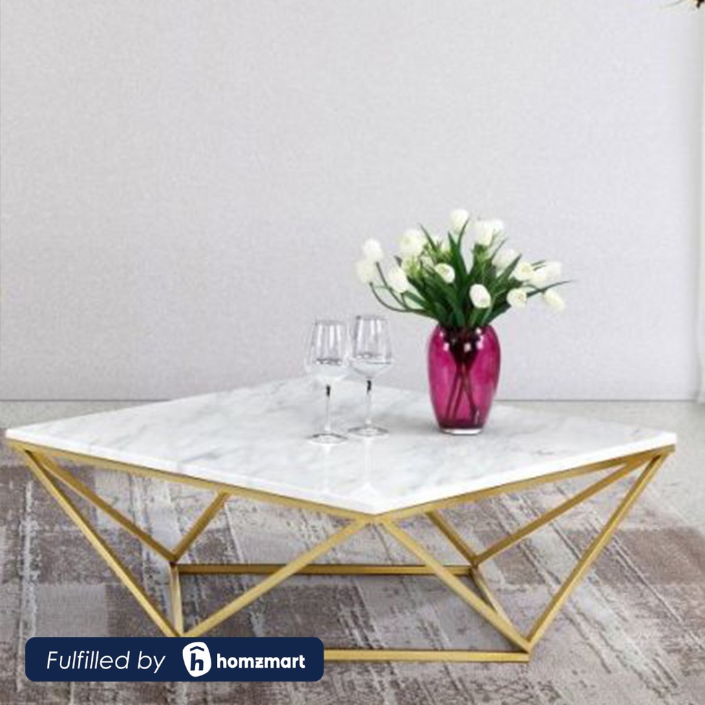 Steel and Marble Coffee Table Gold - 75x75x45 cm