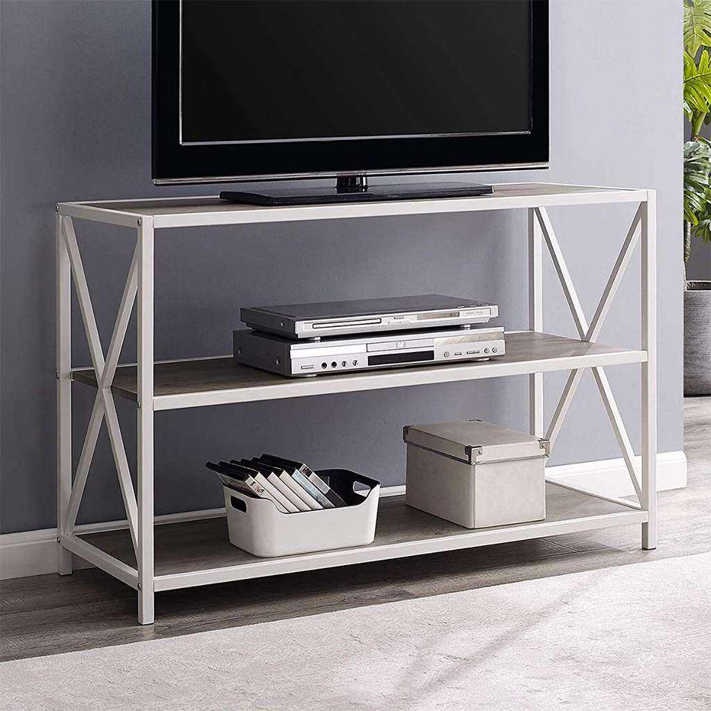 Steel and MDF White Tv Unit - 90 × 45 × 100 cm