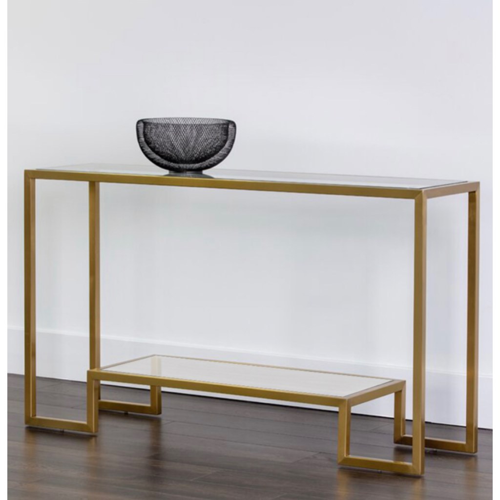 Steel and Glass Console Gold - 90x40x115 cm