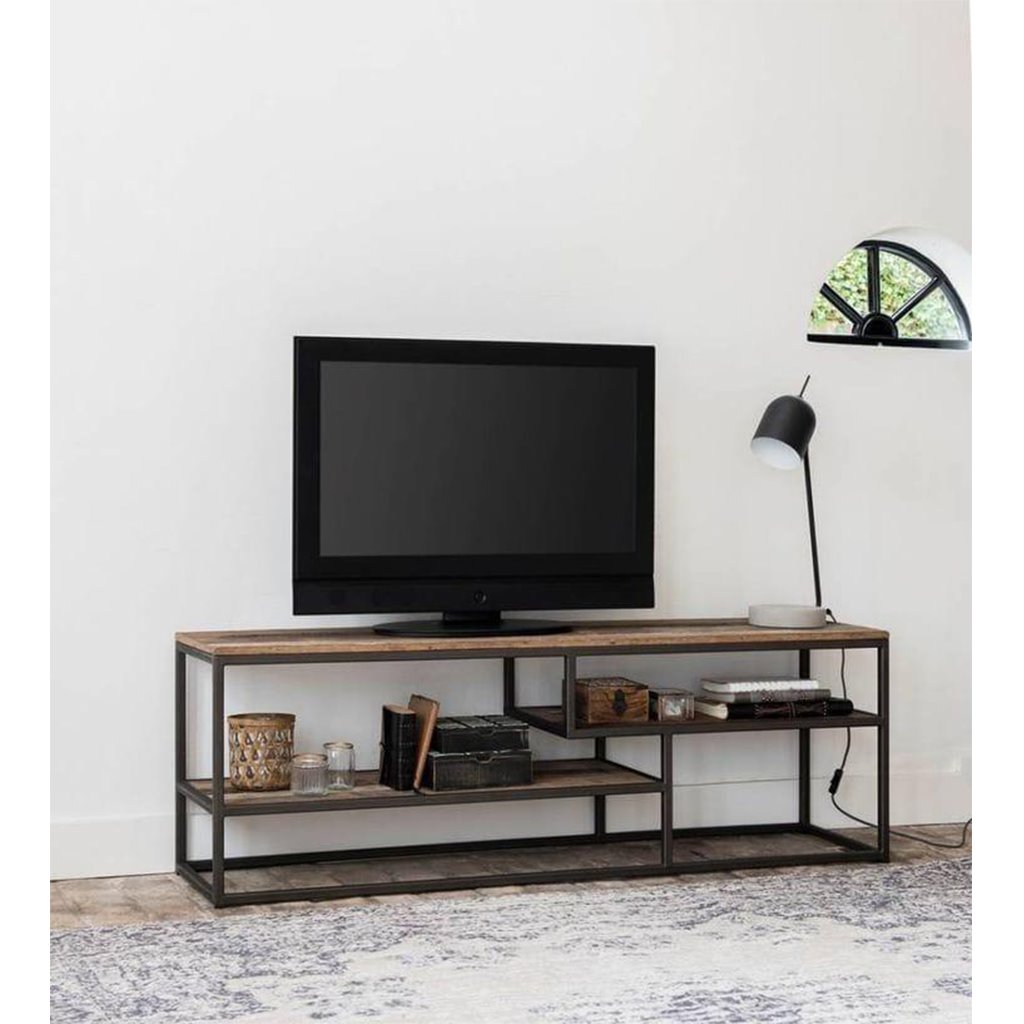 MDF and Steel Tv Unit Black and Brown - 65×40×140 cm