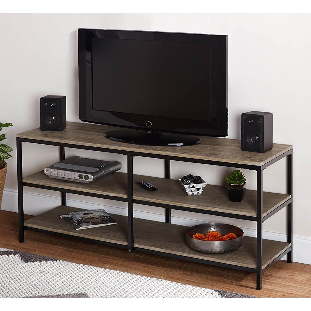 Steel and MDF Tv Unit Black and Brown - 70×40×140 cm