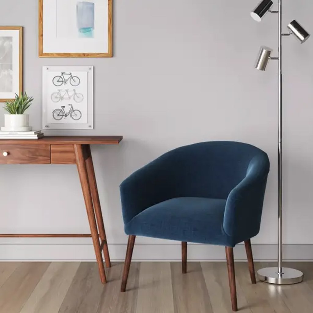 Beech Wood and Velvet Side Chair - Blue and Brown