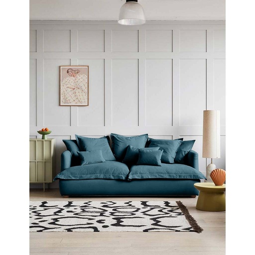 Beech Wood and Velvet Fabric 3 Seater Sofa - Blue