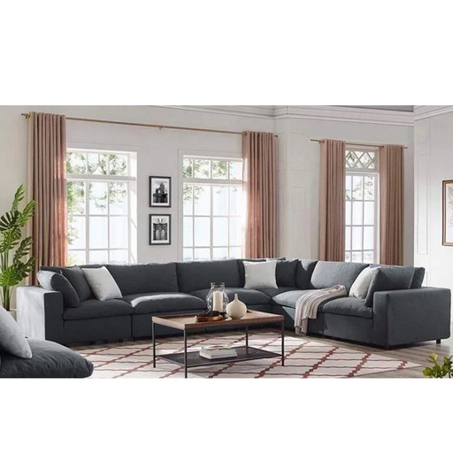 Beech Wood and Velvet L-Shape Sofa - Grey