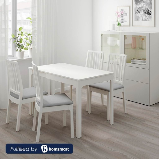 Beech Wood and Linen Dining Room Set 5 pieces - White