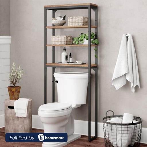 Steel and MDF Bathroom Storage Unit Brown and Black - 60 × 30 × 180 cm