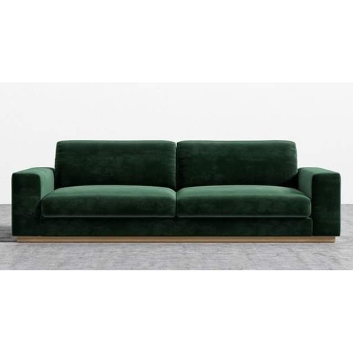 Beech Wood and Velvet Fabric 3 Seater Sofa - Green