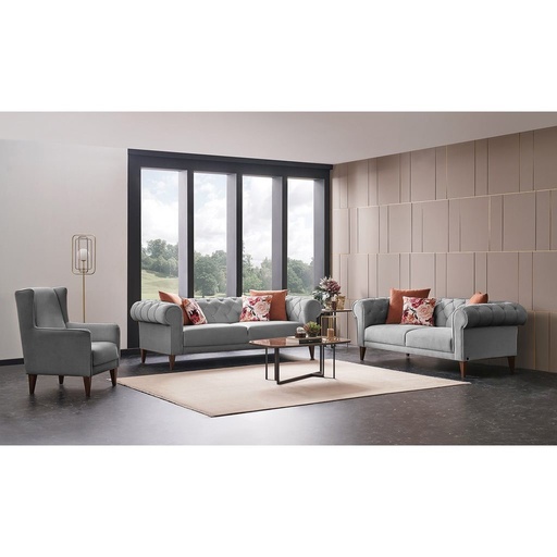 Red Beech Wood Living Room 3 Pieces - Grey