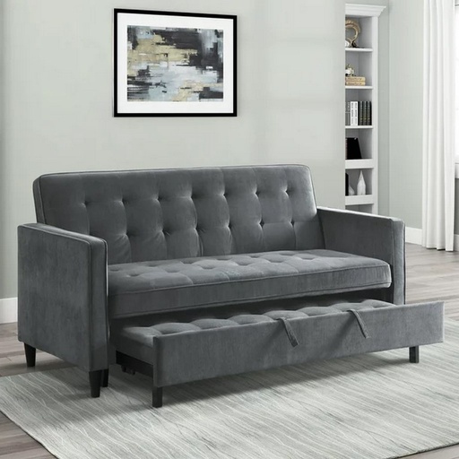 Beech Wood and Velvet Sofa Bed - Grey