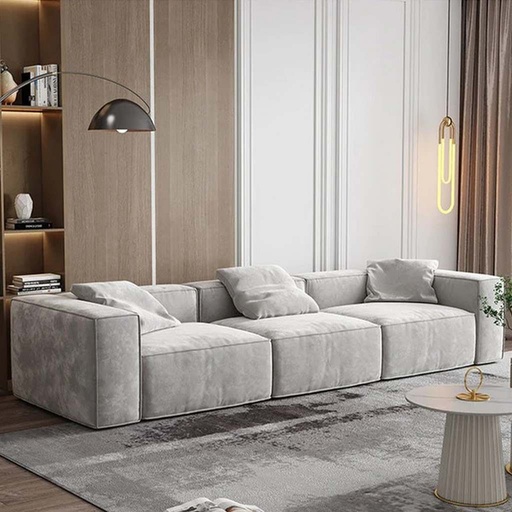 Beech Wood and Velvet Fabric 3 Seater Sofa - Grey