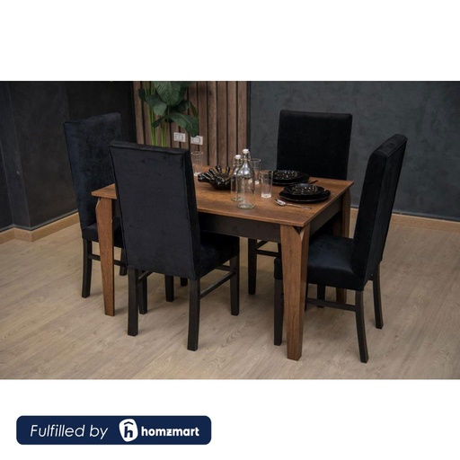 Beech and European Union wood with Velvet Fabric Dining Room Set 5 pieces - Brown and Black