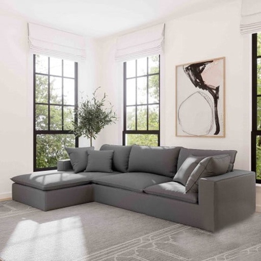 Beech Wood and Linen L-Shape Sofa - Grey