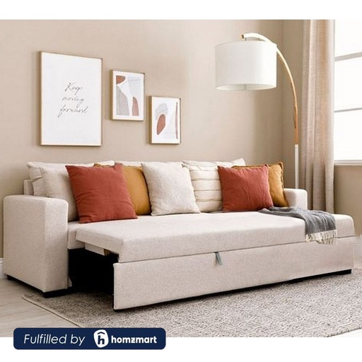 Natural wood and Linen Sofa Bed - Beige