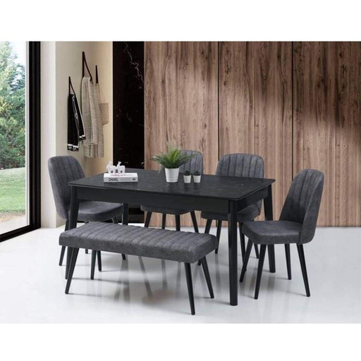 Red Beech Wood and Inverted Leather Dining Room Set 6 pieces Grey