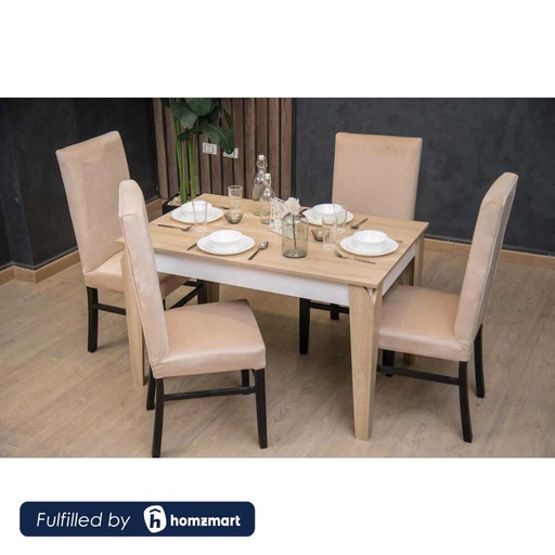 Beech and European Union wood with Velvet Fabric Dining Room Set 5 pieces - Beige and Black