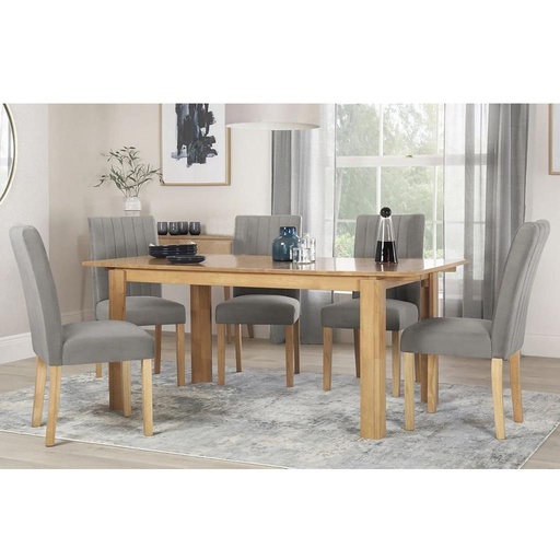 Beech and MDF Wood with Velvet Fabric Dining Room Set 7 pieces Beige and Grey