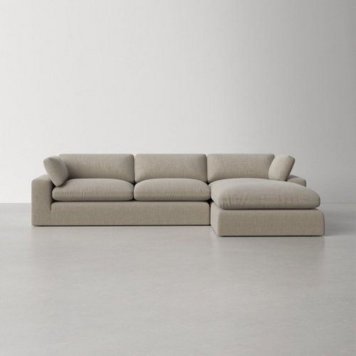 Beech Wood and Linen L Shape Sofa - Beige