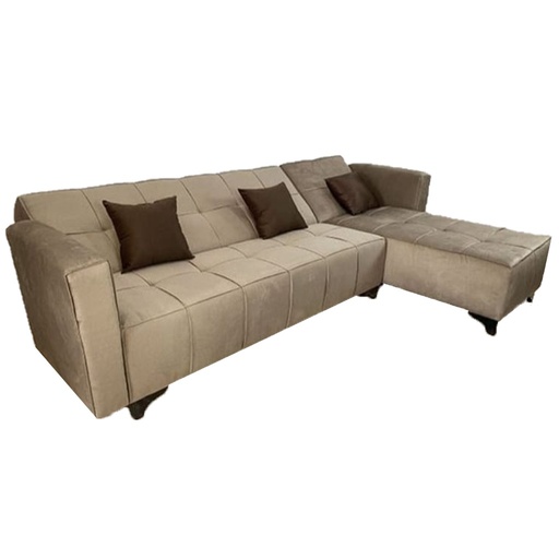 Musky Wood and Velvet Fabric L-Shape Sofa - Beige