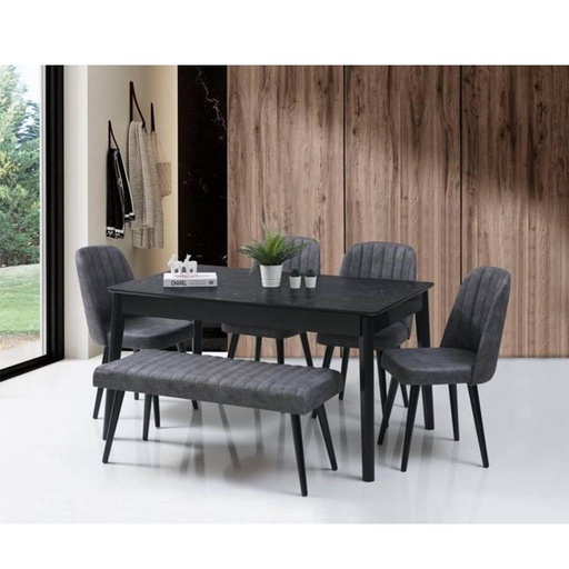 Red Beech Wood and Inverted Leather Dining Room Set 6 pieces