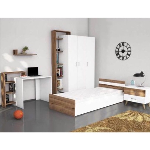 MDF Wood Bedroom Set 3 Pieces - White and Beige