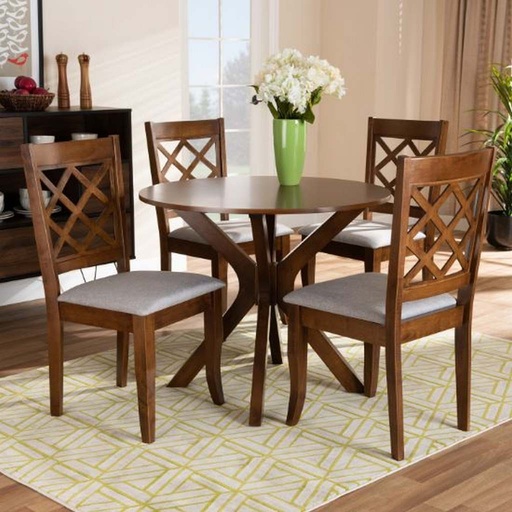 Beech and Counter Wood with Inverted Leather Dining Room Set 5 pieces Brown