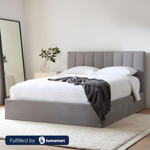 Natural wood and Velvet King Bed 120×160×195 cm - Grey